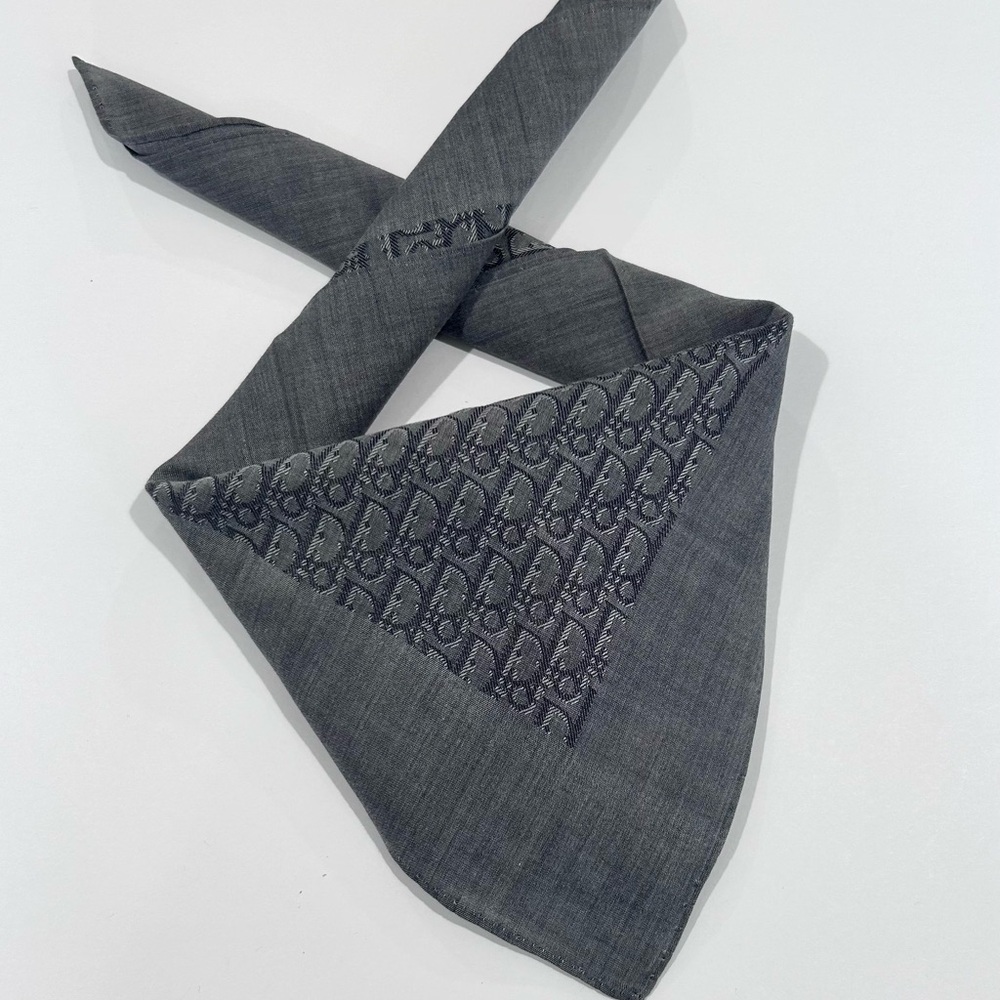 Vintage Handkerchief Man Dior Logo Gray Monogram Pocket Square Cotton 18”